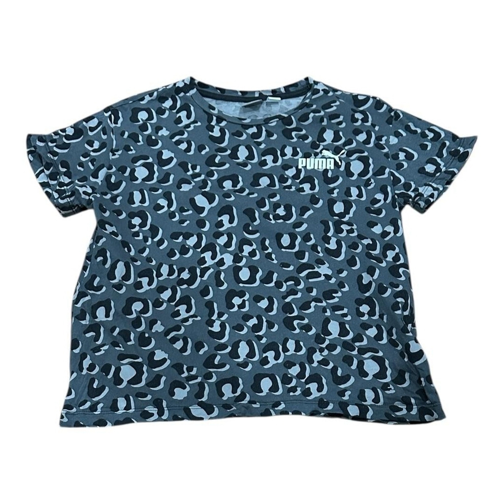 Puma Shirt Youth 9-10 Gray Animal Print Crewneck T-Shirt Short Sleeve Casual